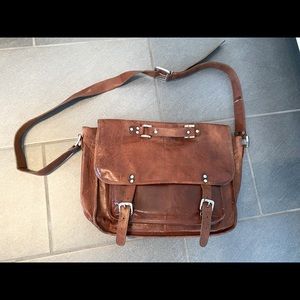 Brown leather messenger bag